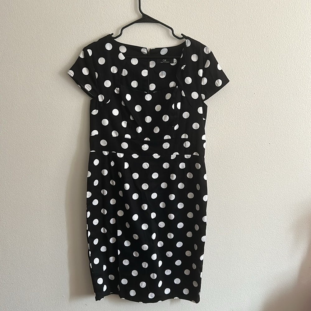 GK Grace Karin Black and White Polka Dots Cap  Sleeves Body Con Midi Dress...XL